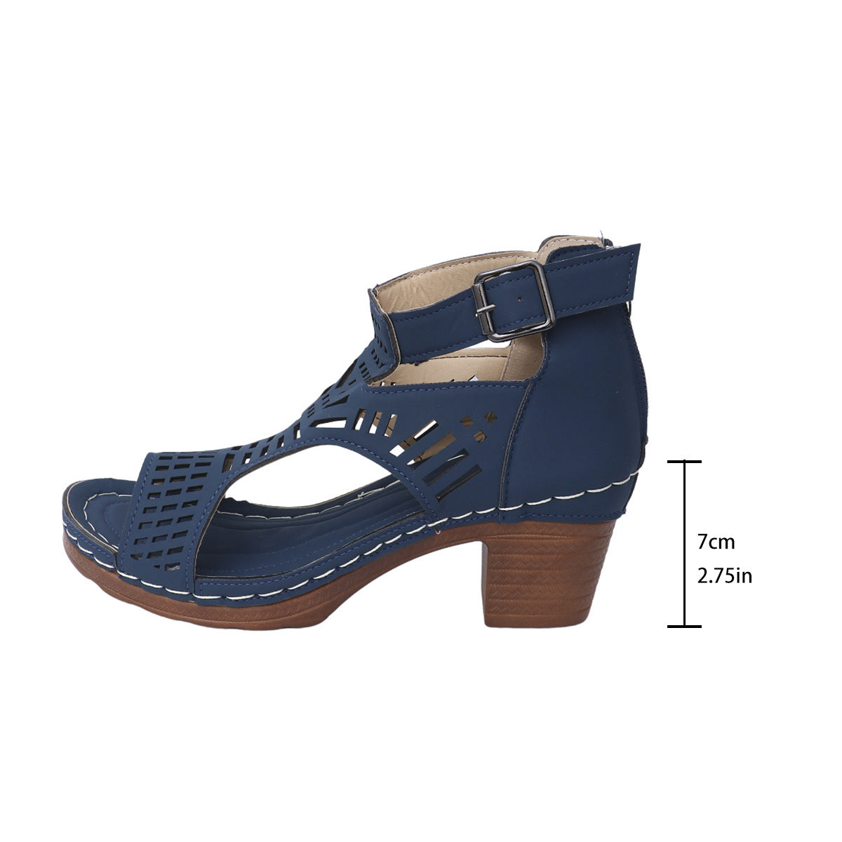 Chunky Heel Hollow-Out Peep-Toe Sandals