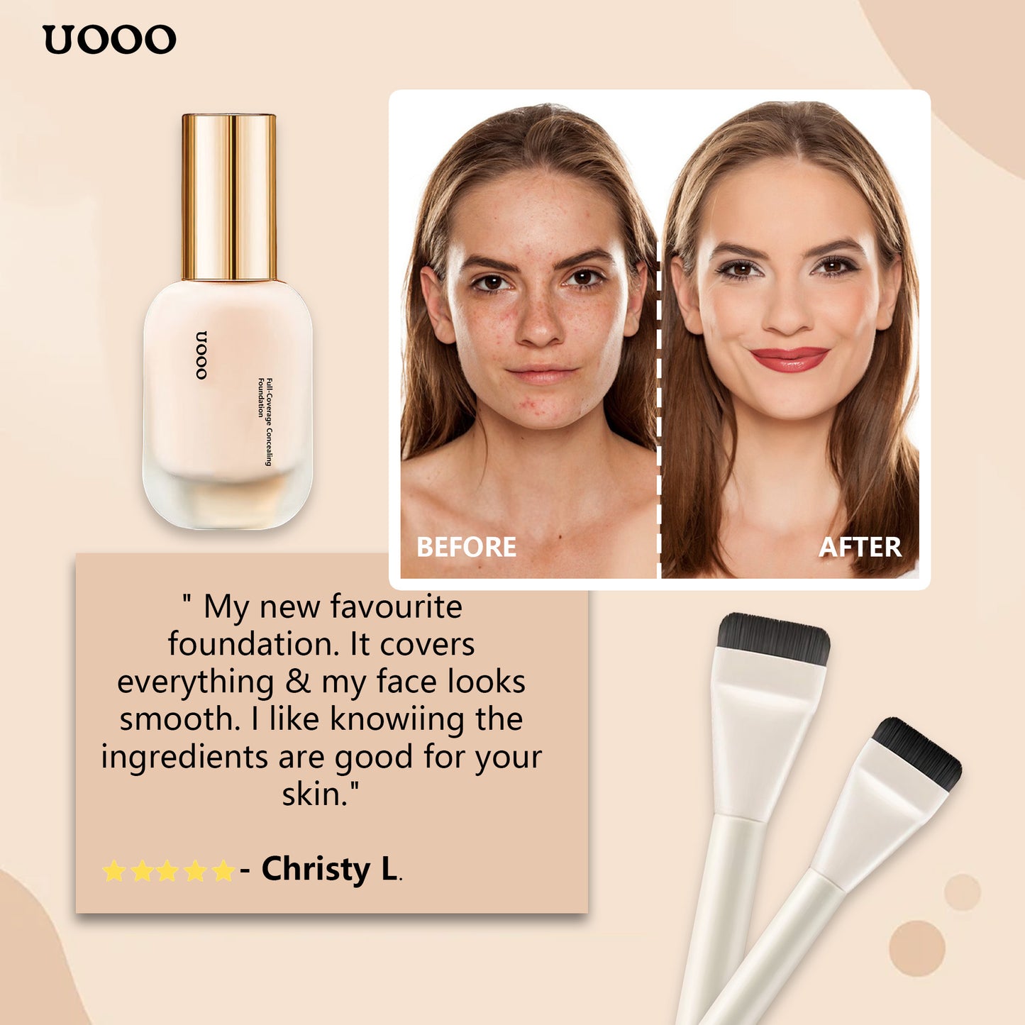 ✨  Full-Coverage Concealing Foundation with Skin Buffing Brush ✨