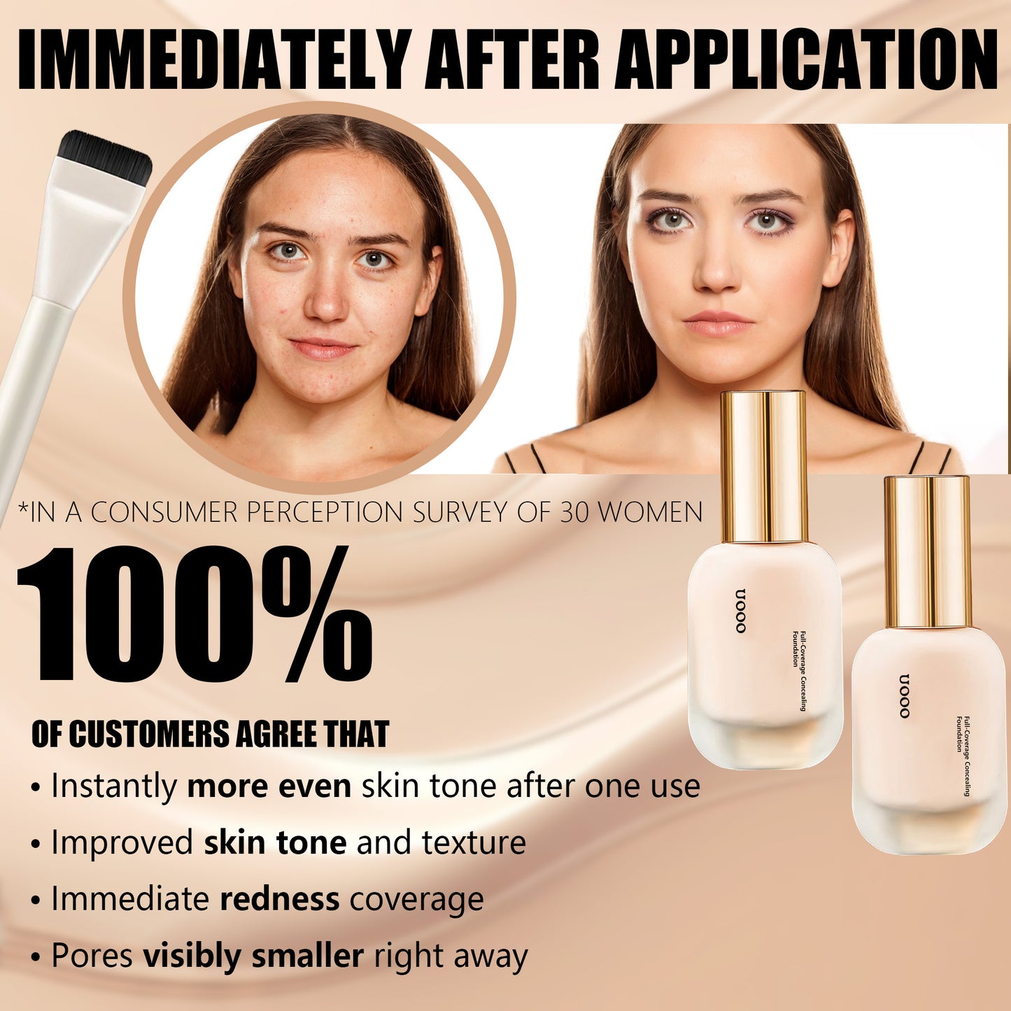✨  Full-Coverage Concealing Foundation with Skin Buffing Brush ✨